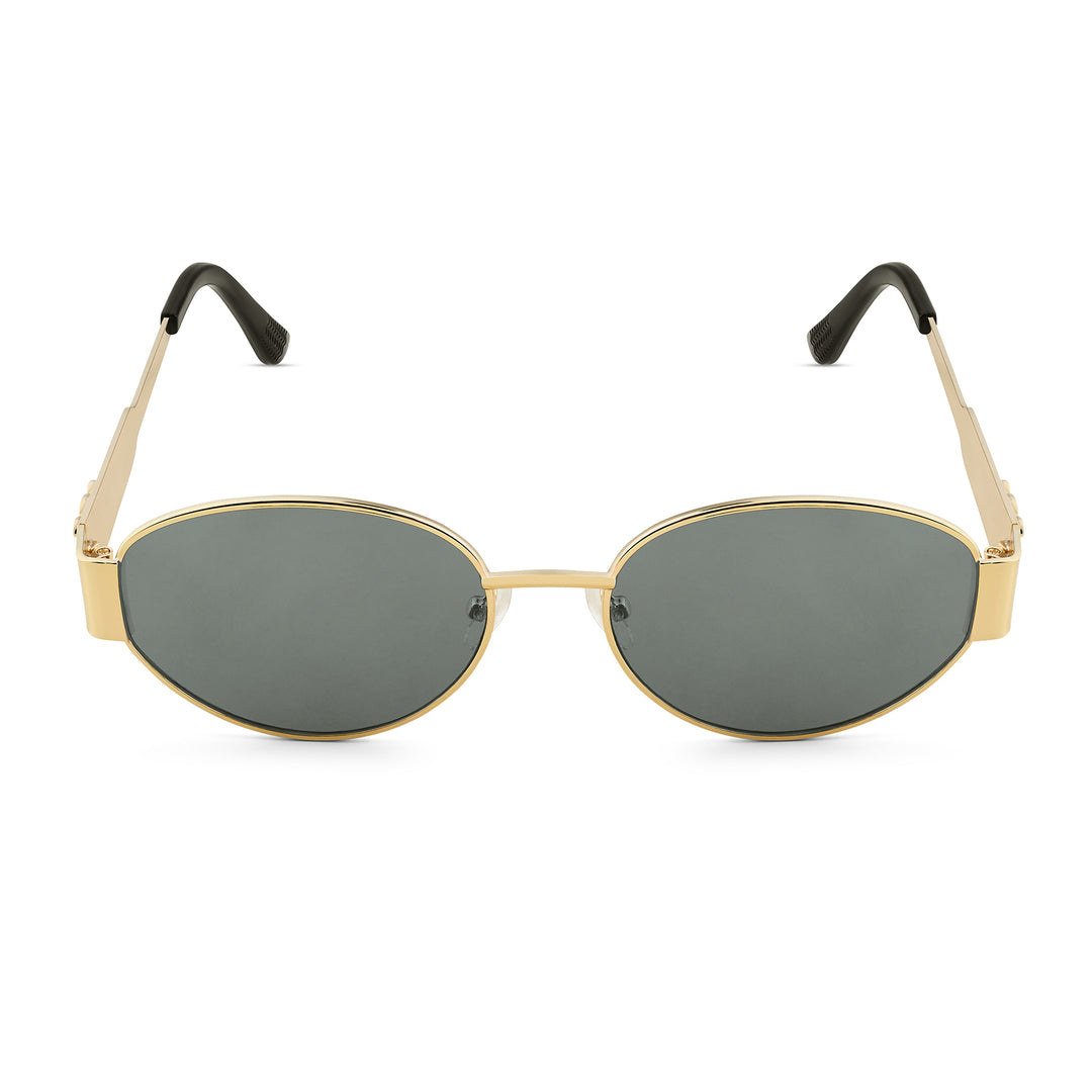 Amber Retro Oval Black Lens and Gold Frame Sunglasses