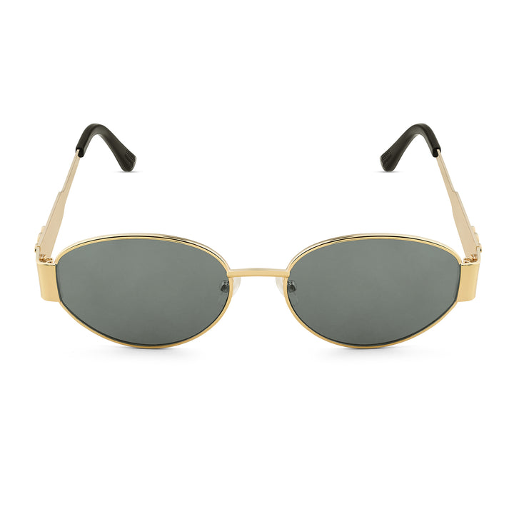 Amber Retro Oval Black Lens and Gold Frame Sunglasses