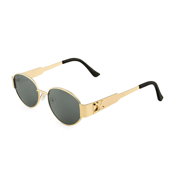 Amber Retro Oval Black Lens and Gold Frame Sunglasses
