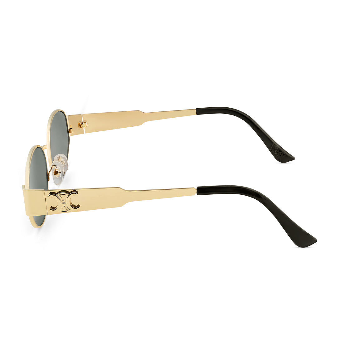 Amber Retro Oval Black Lens and Gold Frame Sunglasses