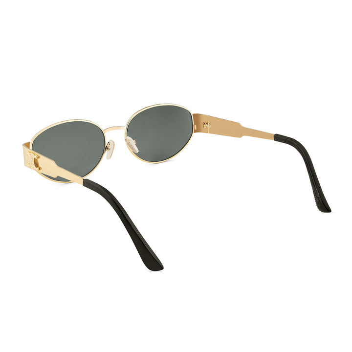 Amber Retro Oval Black Lens and Gold Frame Sunglasses