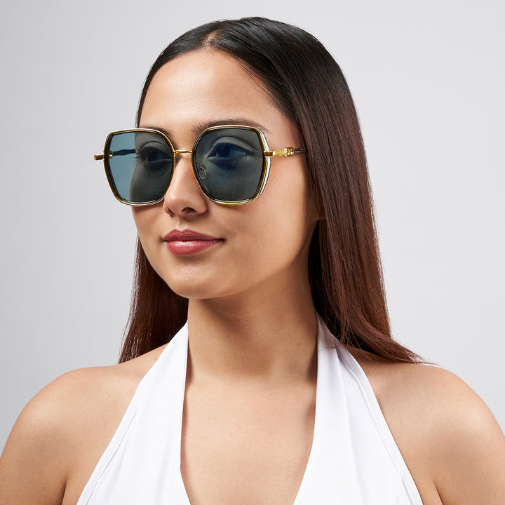 Spectra Black-Gold Oversized Sunglasses