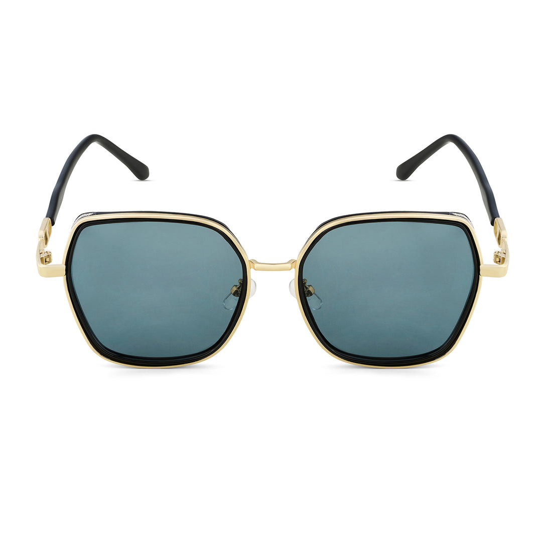 Spectra Black-Gold Oversized Sunglasses
