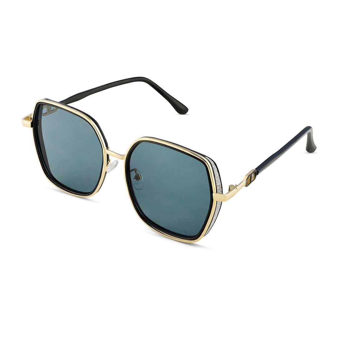 Spectra Black-Gold Oversized Sunglasses