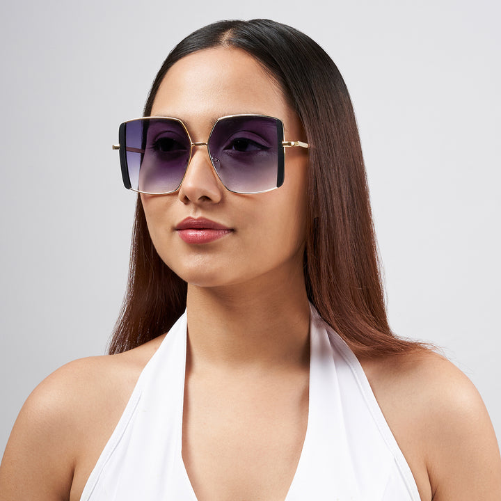 Drip Retro Square Purple Gold Sunglasses with Black Accents