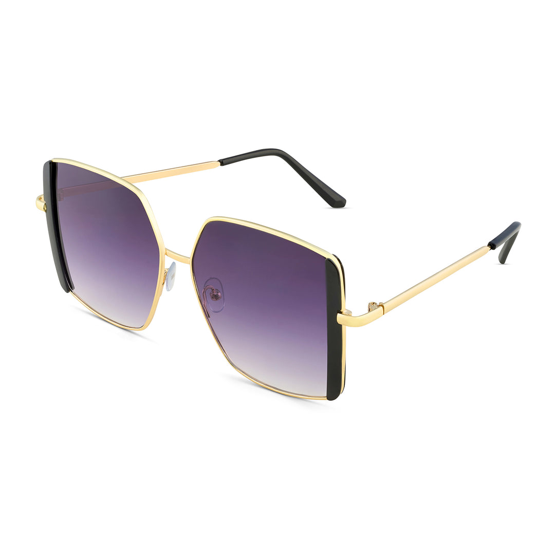 Drip Retro Square Purple Gold Sunglasses with Black Accents
