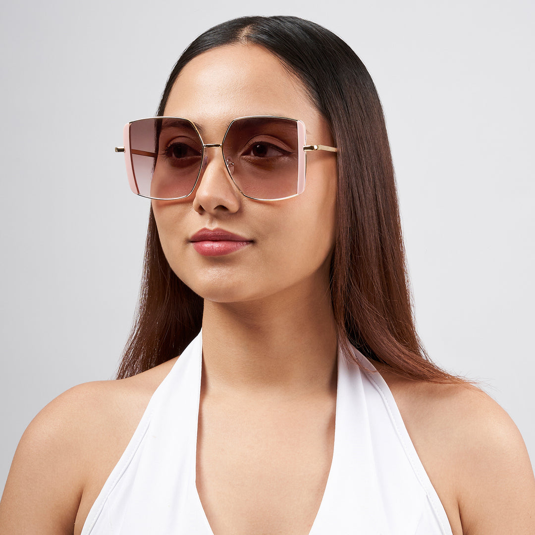 Drip Retro Square Pink Lens Gold Framed Sunglasses