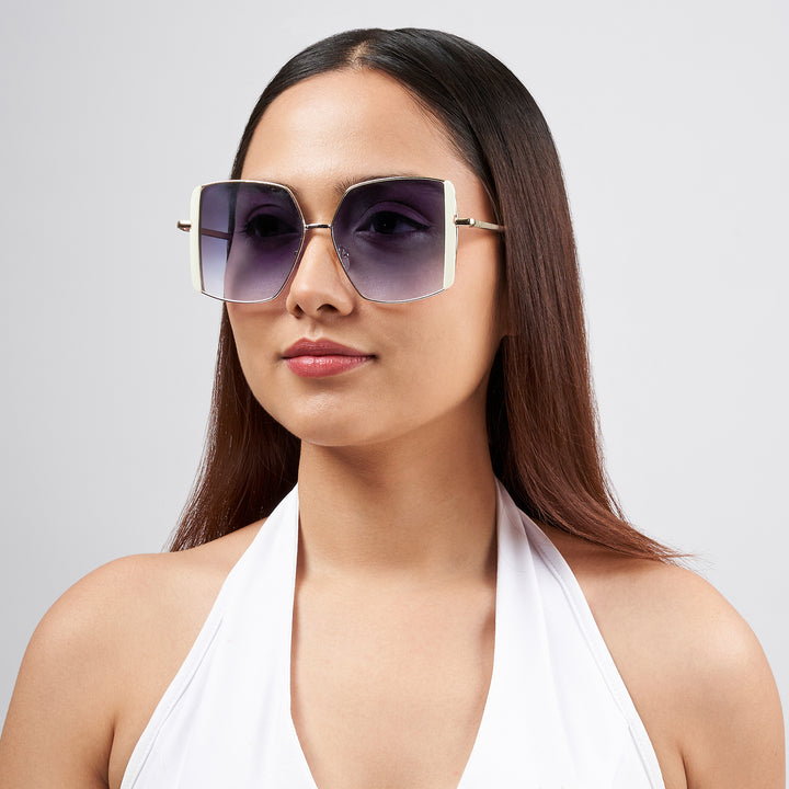 Drip Retro Square Purple Lens Gold Framed Sunglasses