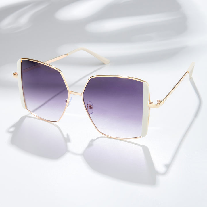 Drip Retro Square Purple Lens Gold Framed Sunglasses
