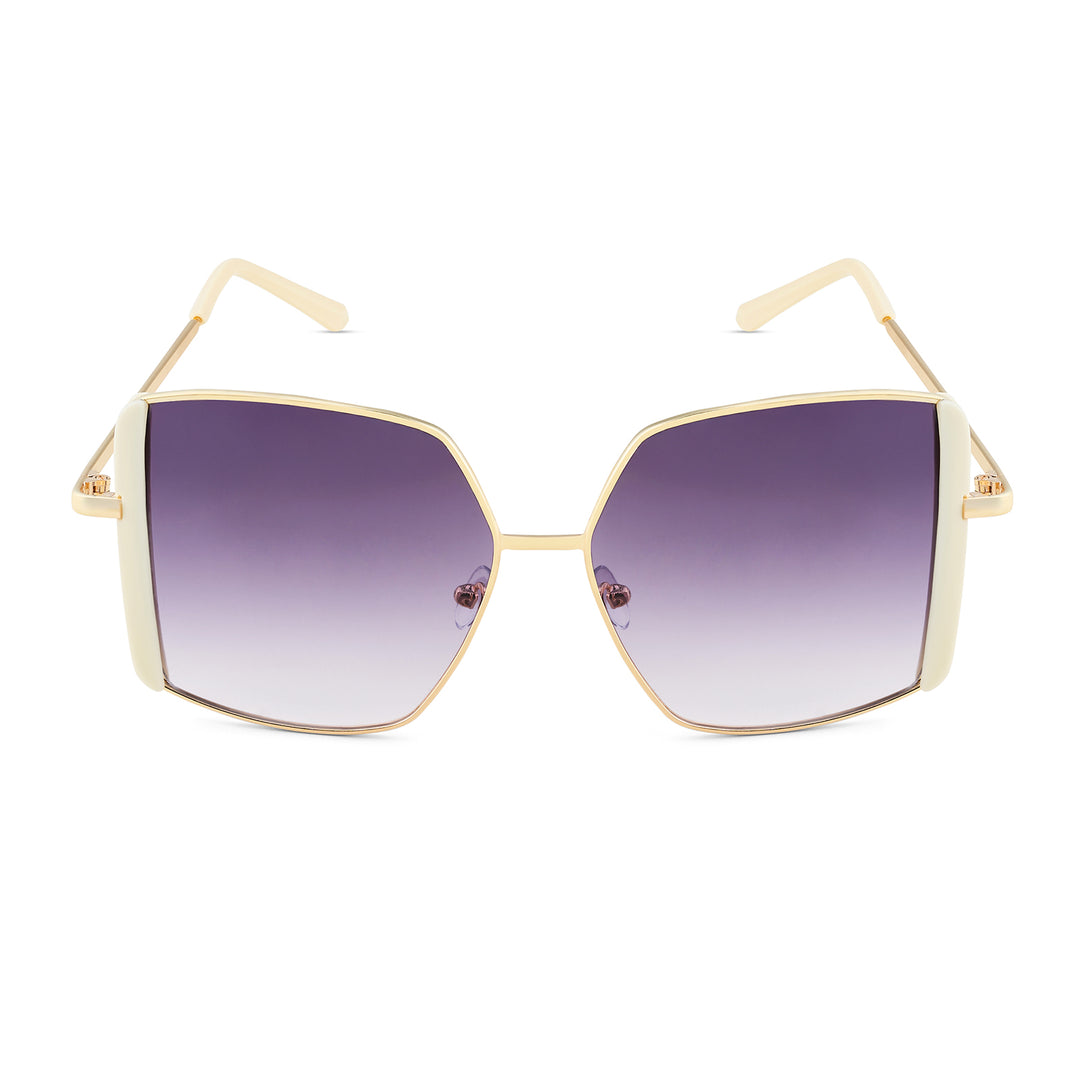 Drip Retro Square Purple Lens Gold Framed Sunglasses