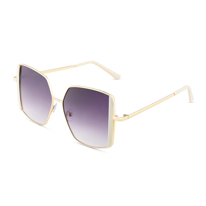 Drip Retro Square Purple Lens Gold Framed Sunglasses