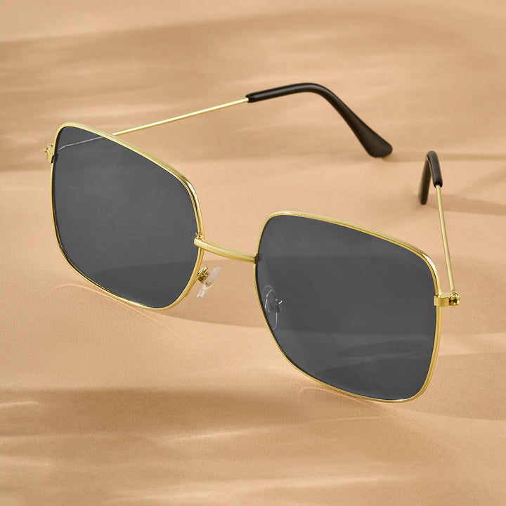 Solar Retro Square Black Lens Gold Frame Sunglasses