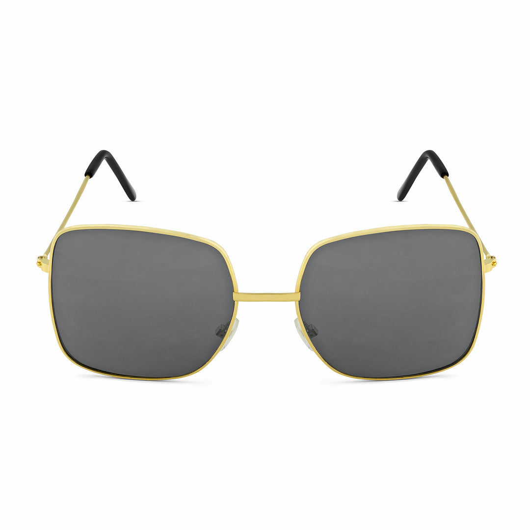 Solar Retro Square Black Lens Gold Frame Sunglasses