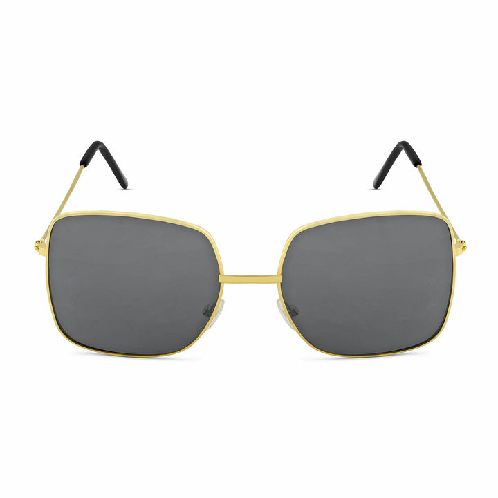 Solar Retro Square Black Lens Gold Frame Sunglasses
