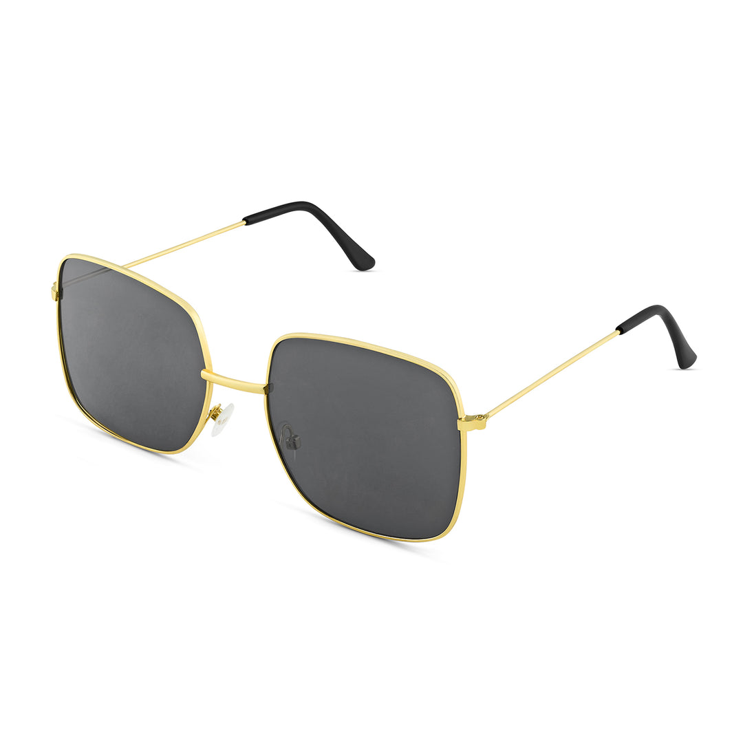 Solar Retro Square Black Lens Gold Frame Sunglasses