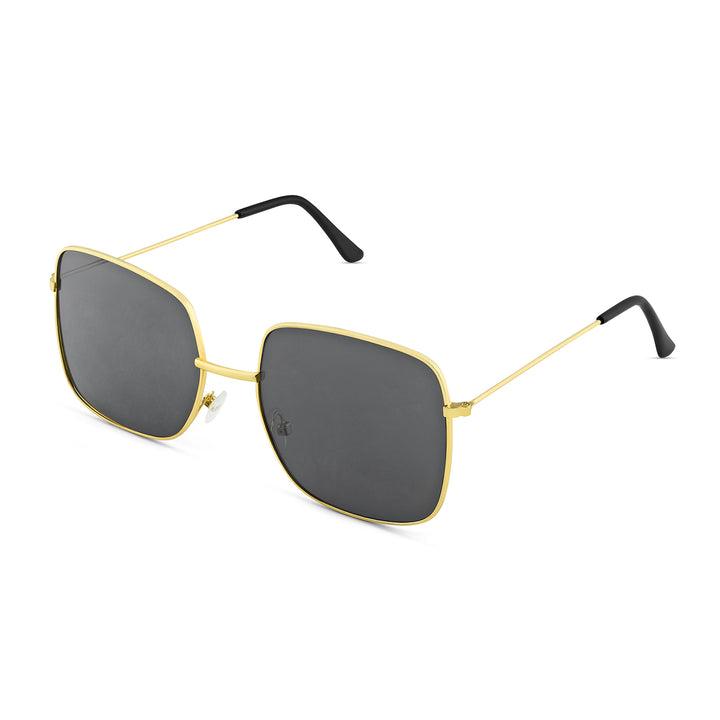 Solar Retro Square Black Lens Gold Frame Sunglasses