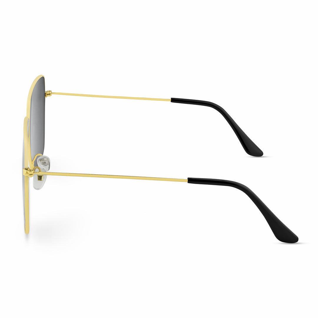 Solar Retro Square Black Lens Gold Frame Sunglasses