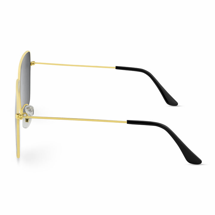 Solar Retro Square Black Lens Gold Frame Sunglasses