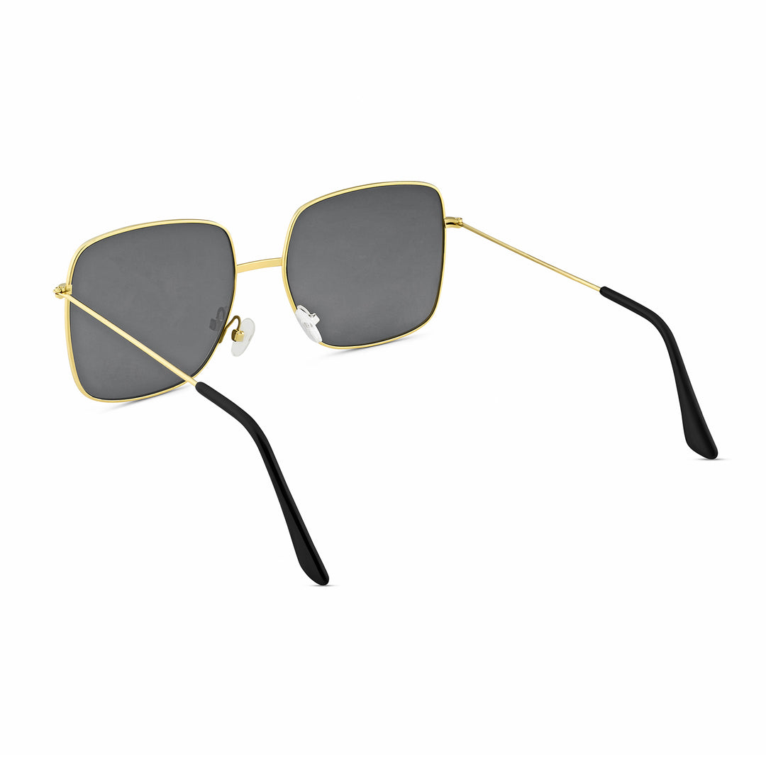 Solar Retro Square Black Lens Gold Frame Sunglasses