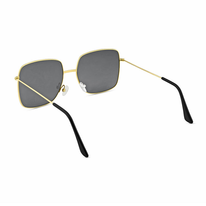 Solar Retro Square Black Lens Gold Frame Sunglasses