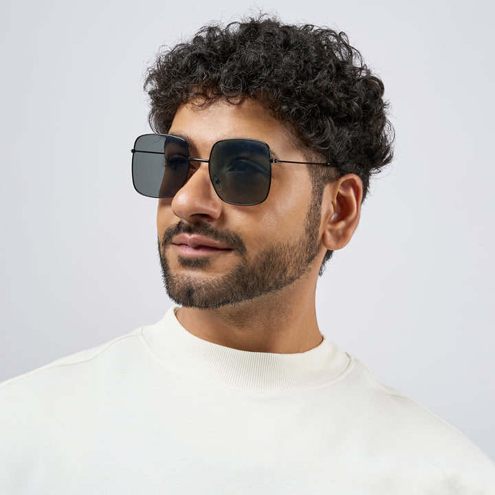 Solar Retro Square Grey Lens Black Frame Sunglasses