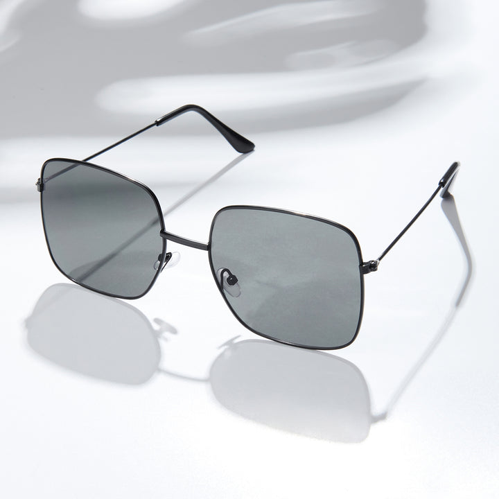 Solar Retro Square Grey Lens Black Frame Sunglasses