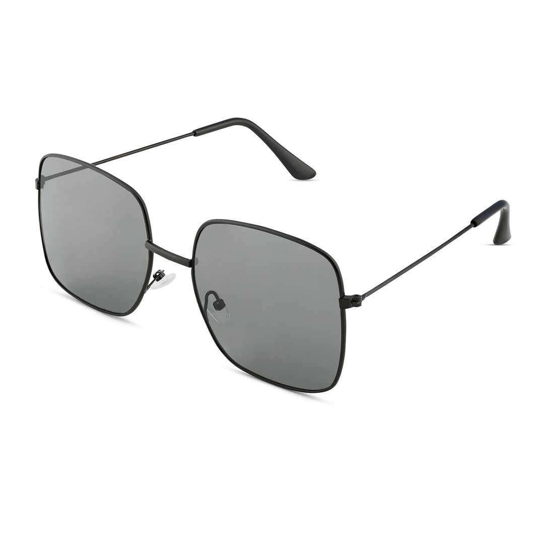 Solar Retro Square Grey Lens Black Frame Sunglasses