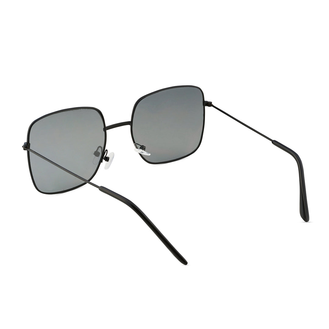 Solar Retro Square Grey Lens Black Frame Sunglasses