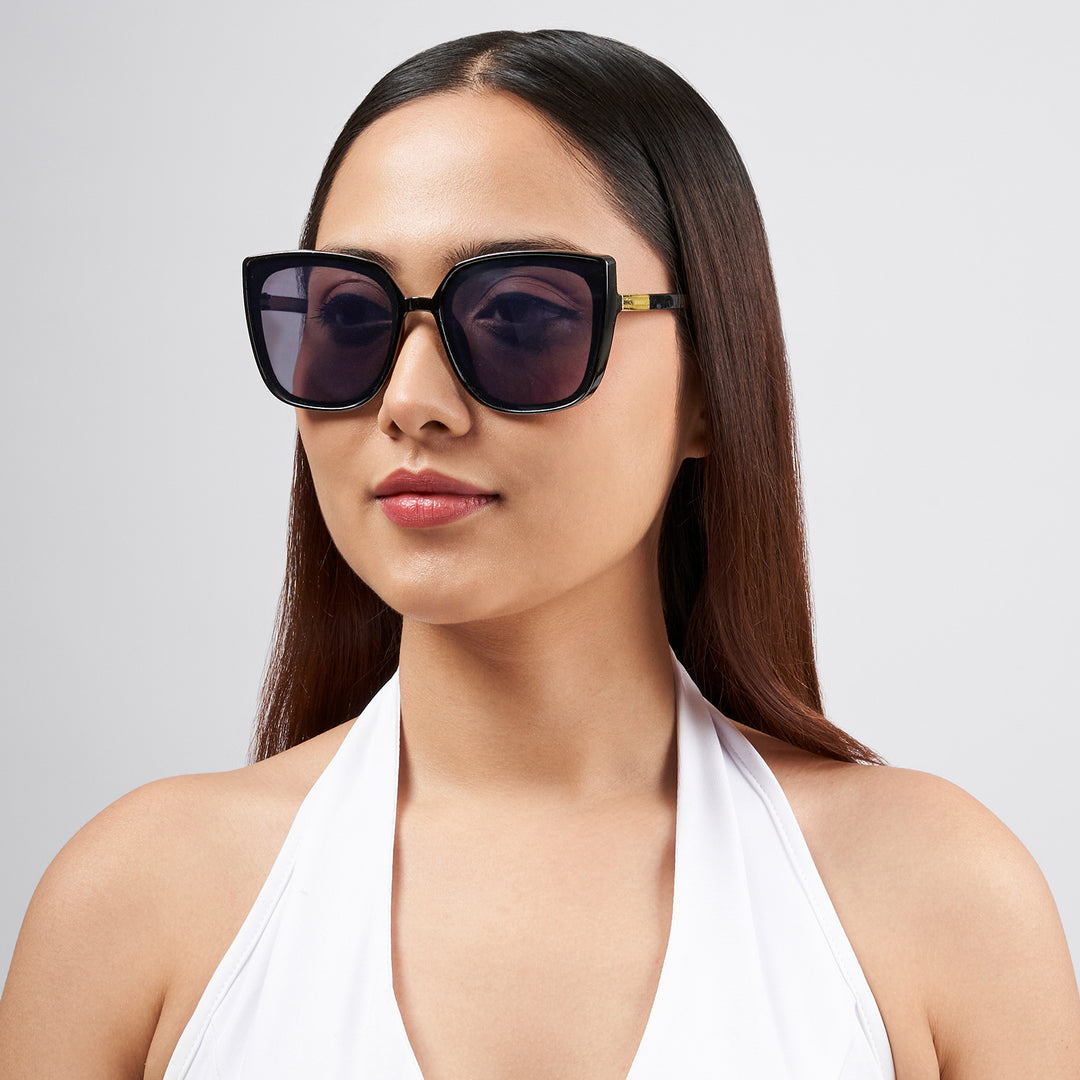 Cardi Cat Eye Black Sunglasses with Gold Accents