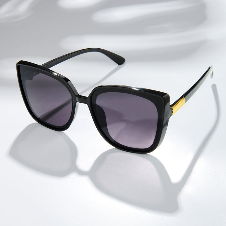 Cardi Cat Eye Black Sunglasses with Gold Accents