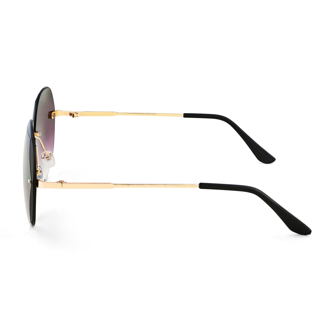 Rimless Octagon Dark Purple Ombre Lens Gold Frame Sunglasses