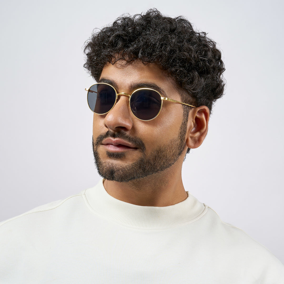 Gaze Round Black Ombre Lens Gold Frame Sunglasses