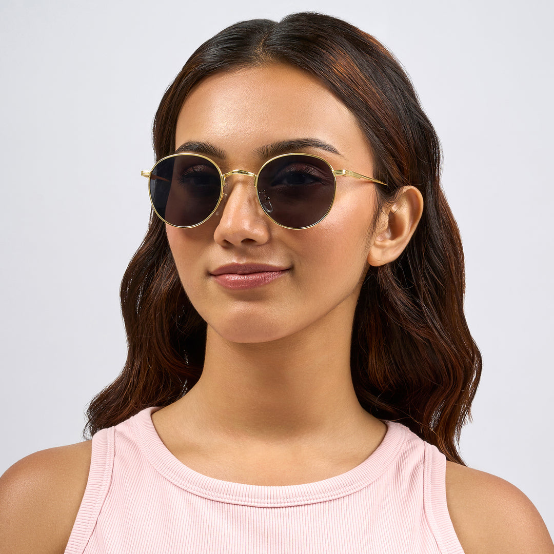 Gaze Round Black Ombre Lens Gold Frame Sunglasses
