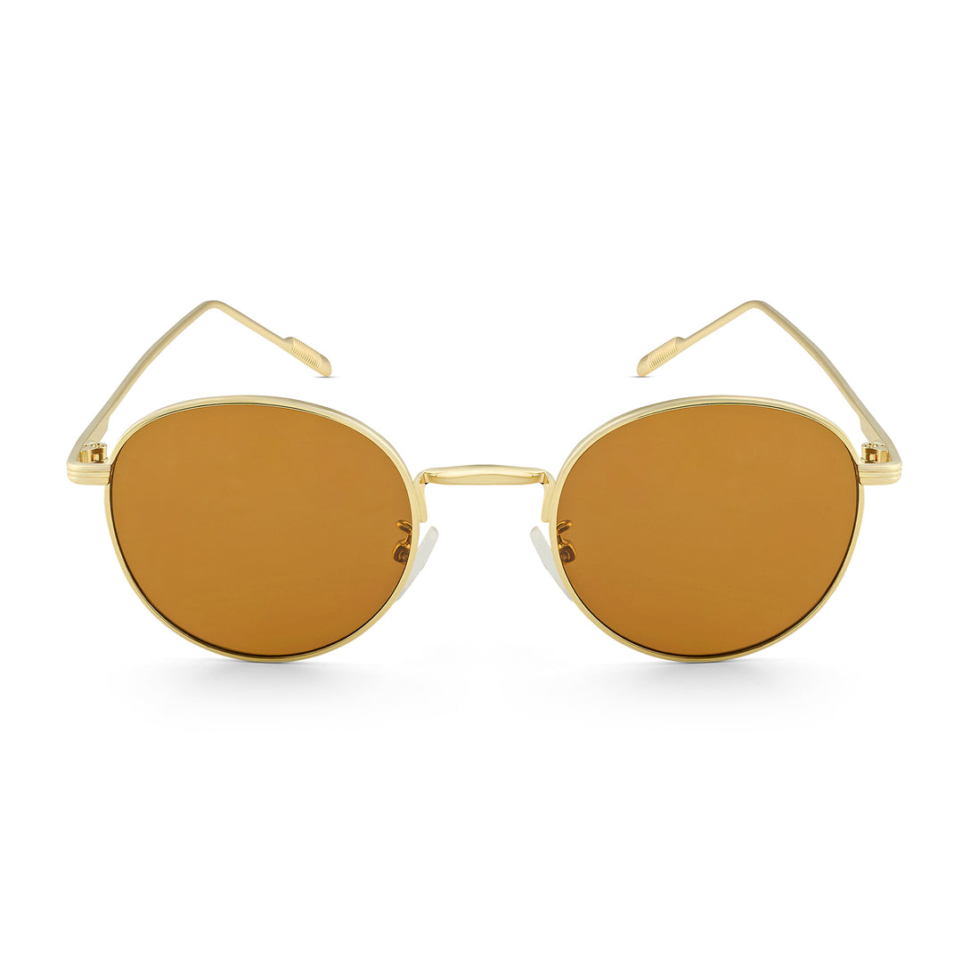 Gaze Round Brown Lens Gold Frame Sunglasses