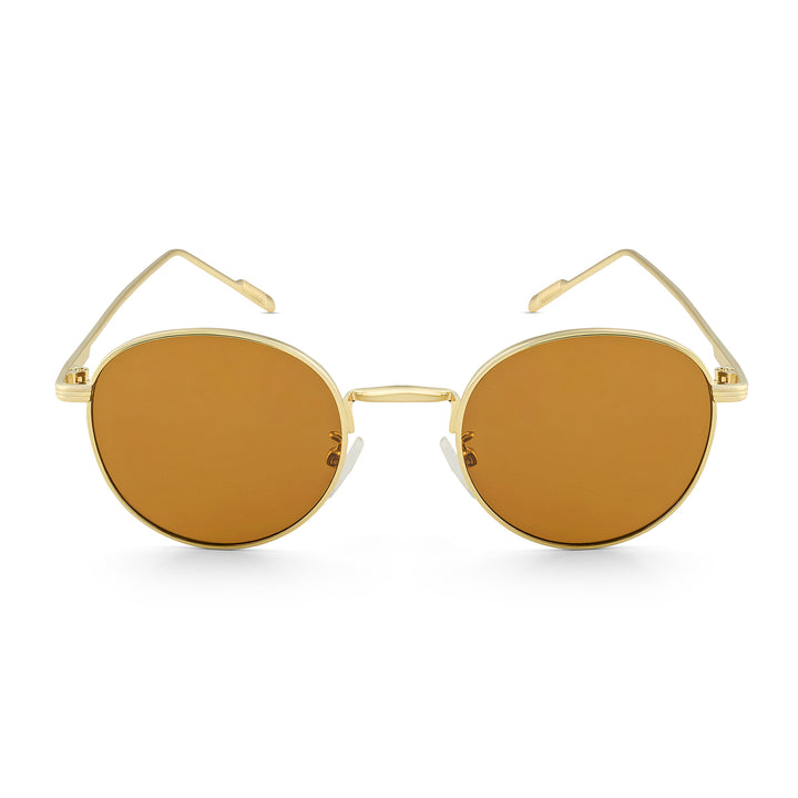 Gaze Round Brown Lens Gold Frame Sunglasses