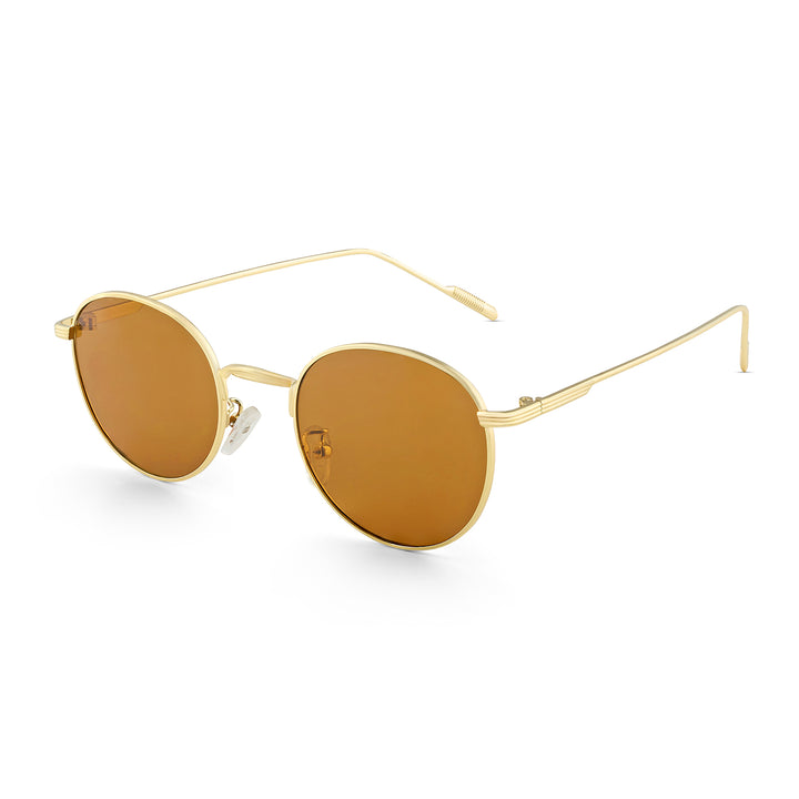 Gaze Round Brown Lens Gold Frame Sunglasses