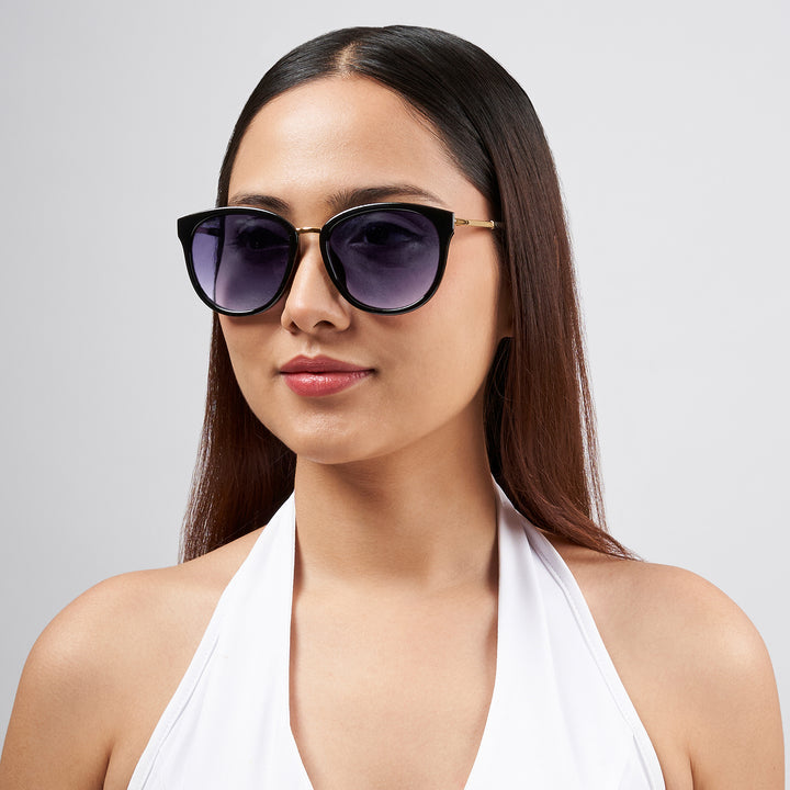 Coastin' Oval Purple Ombre Lens Black Frame Sunglasses with Gold Accents