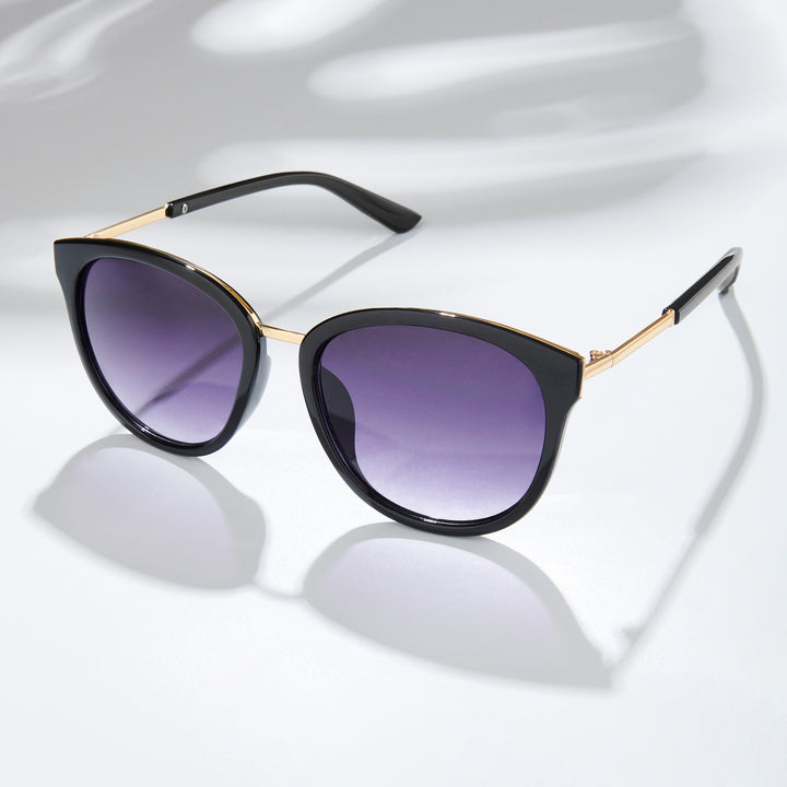 Coastin' Oval Purple Ombre Lens Black Frame Sunglasses with Gold Accents
