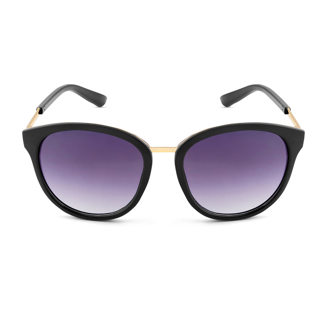 Coastin' Oval Purple Ombre Lens Black Frame Sunglasses with Gold Accents