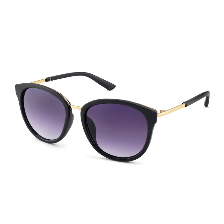 Coastin' Oval Purple Ombre Lens Black Frame Sunglasses with Gold Accents