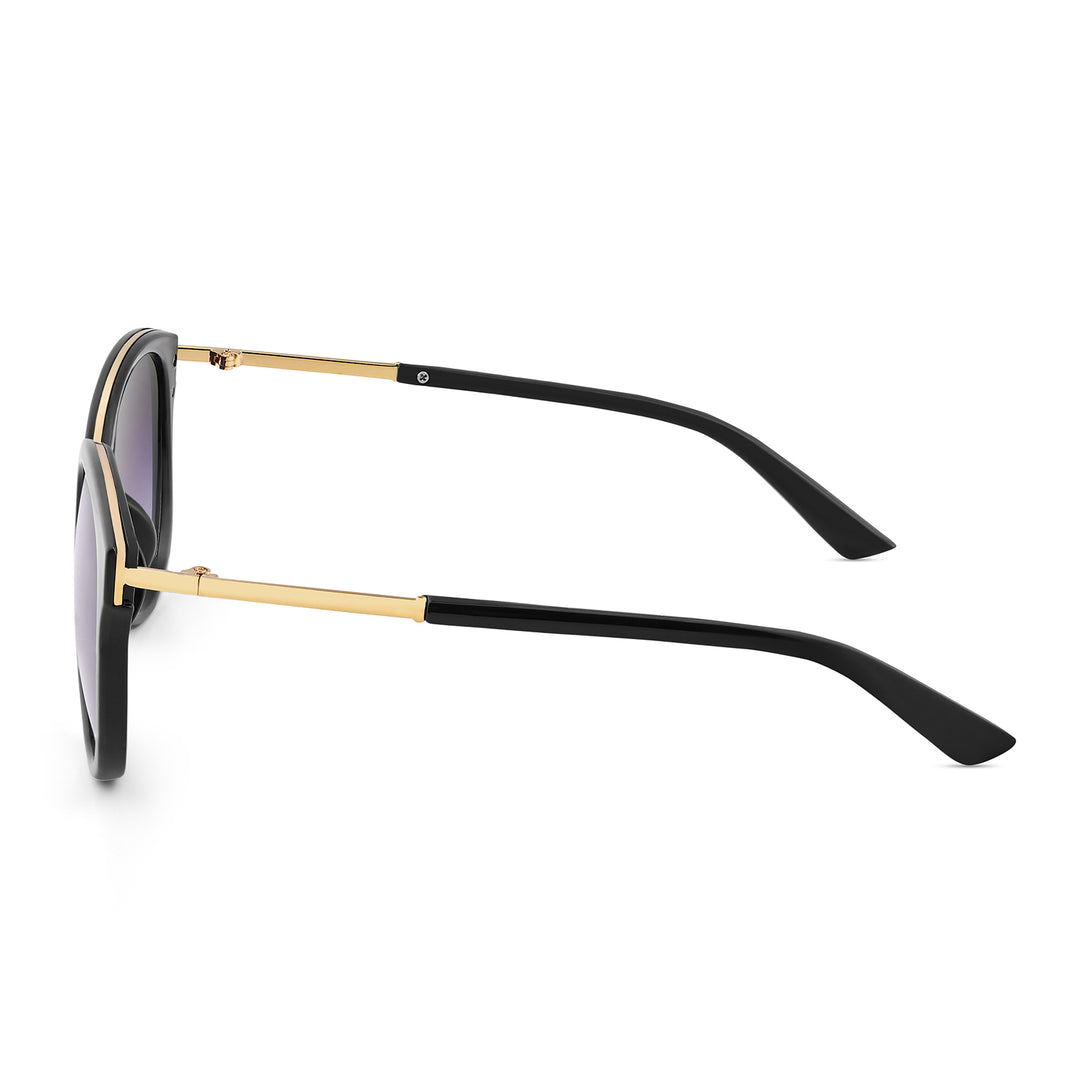 Coastin' Oval Purple Ombre Lens Black Frame Sunglasses with Gold Accents