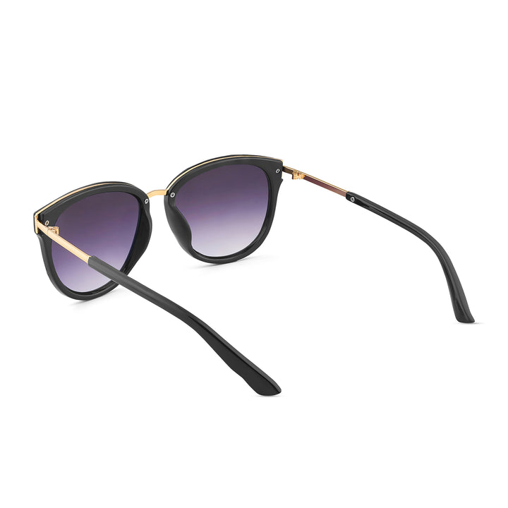 Coastin' Oval Purple Ombre Lens Black Frame Sunglasses with Gold Accents