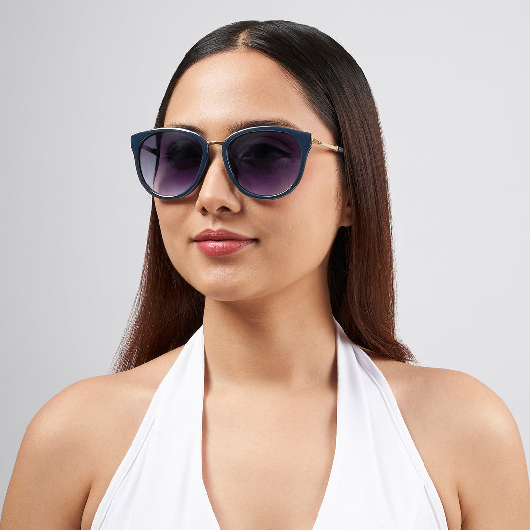 Coastin' Oval Purple Ombre Lens Blue Frame Sunglasses with Gold Accents