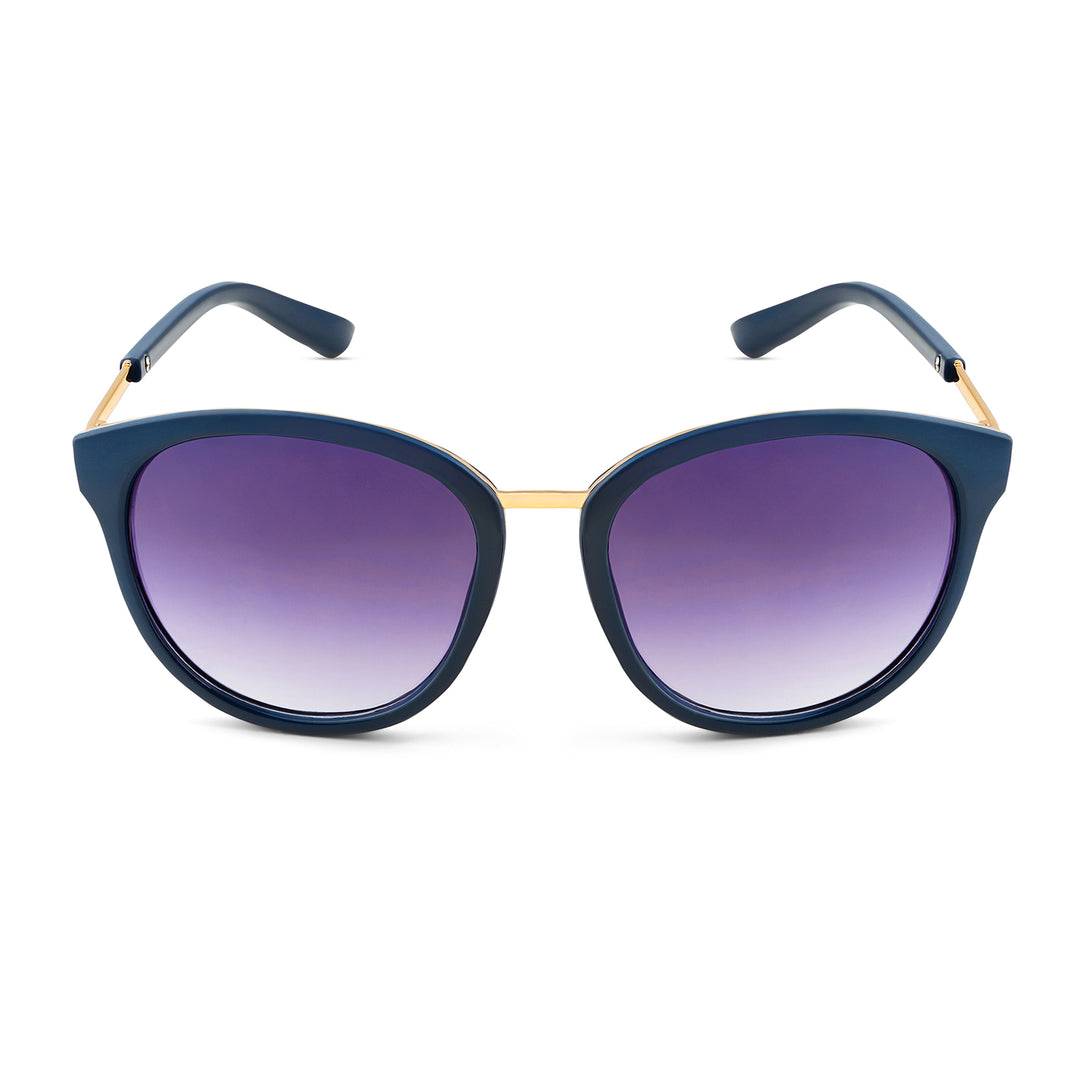 Coastin' Oval Purple Ombre Lens Blue Frame Sunglasses with Gold Accents