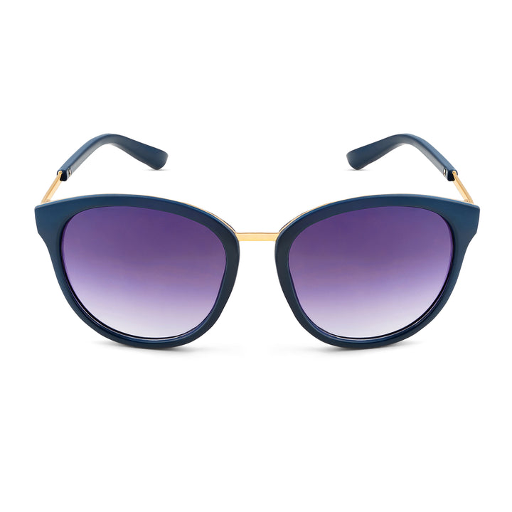 Coastin' Oval Purple Ombre Lens Blue Frame Sunglasses with Gold Accents