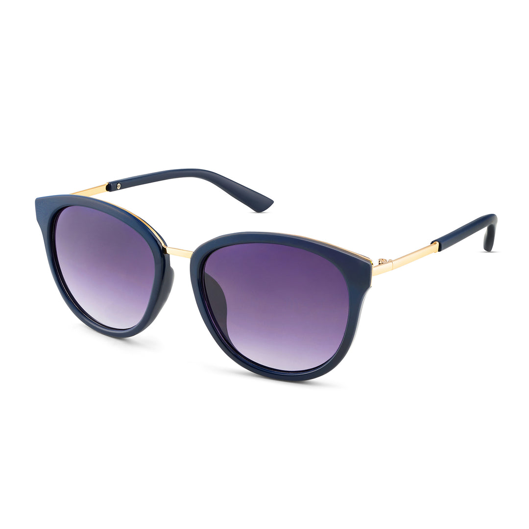 Coastin' Oval Purple Ombre Lens Blue Frame Sunglasses with Gold Accents