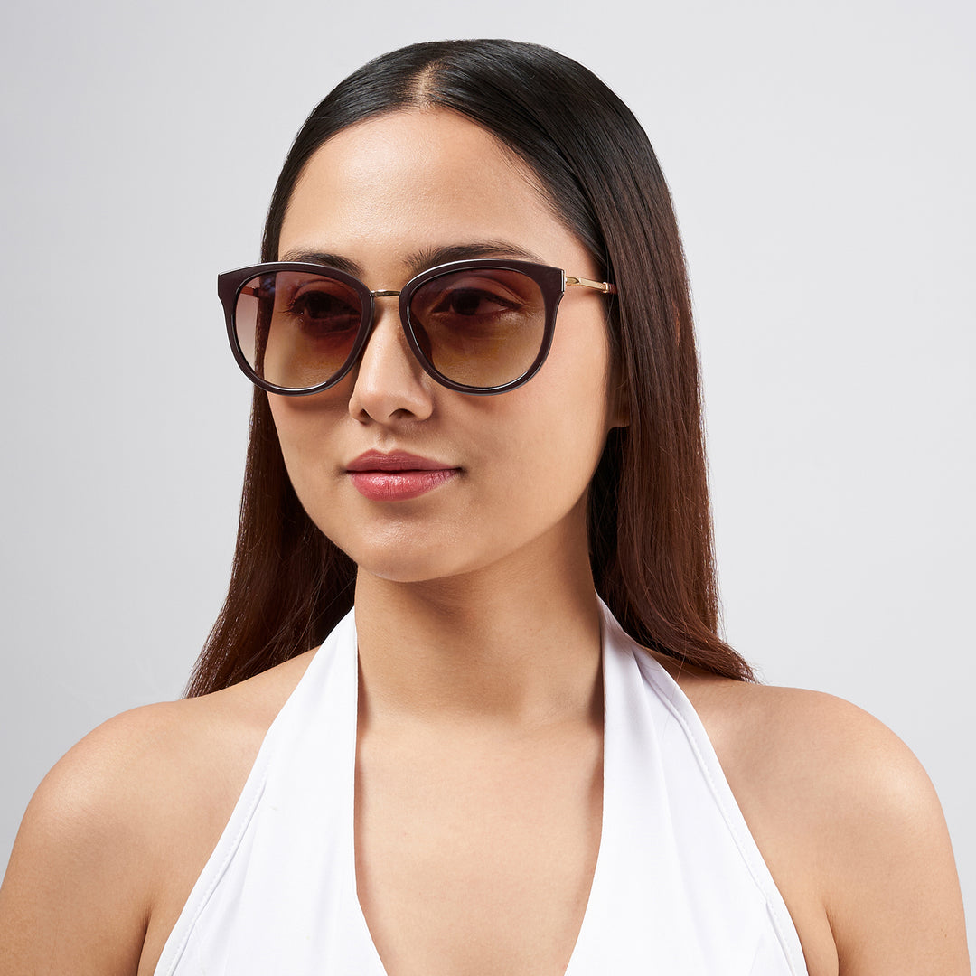Coastin' Oval Brown Ombre Lens Brown Frame Sunglasses with Gold Accents