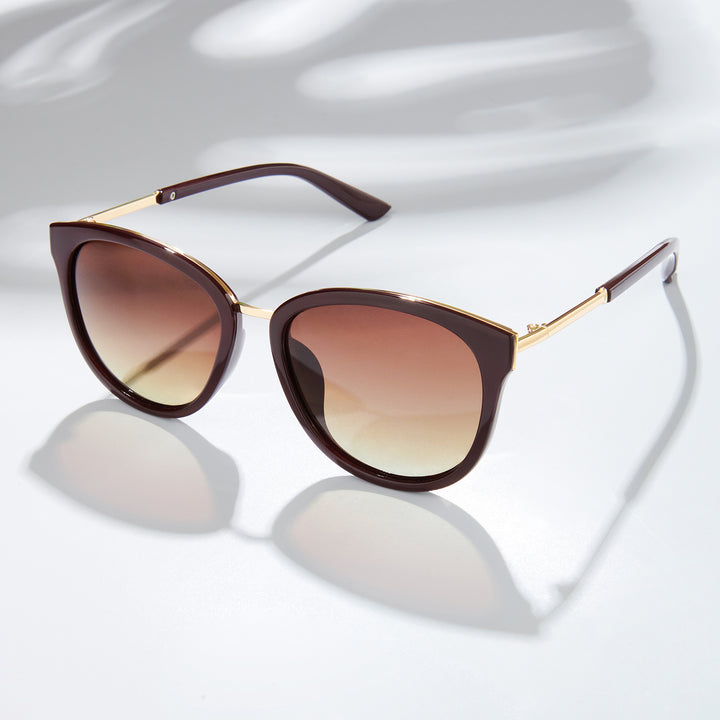 Coastin' Oval Brown Ombre Lens Brown Frame Sunglasses with Gold Accents