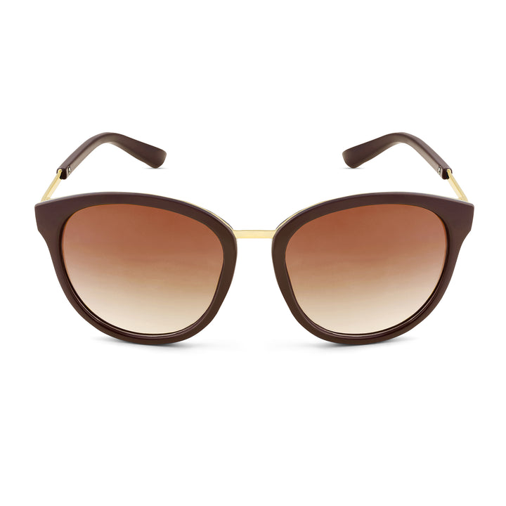 Coastin' Oval Brown Ombre Lens Brown Frame Sunglasses with Gold Accents