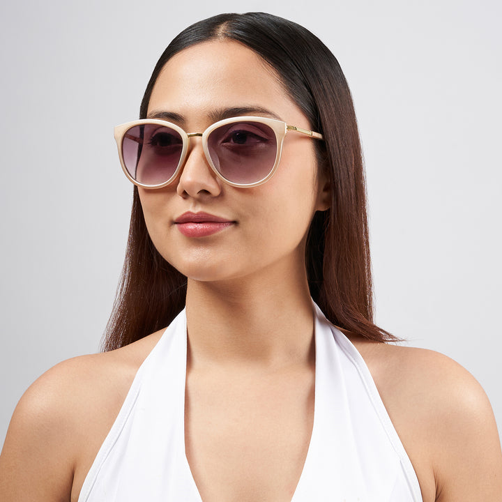 Coastin' Oval Purple Ombre Lens Pink Frame Sunglasses with Gold Accents